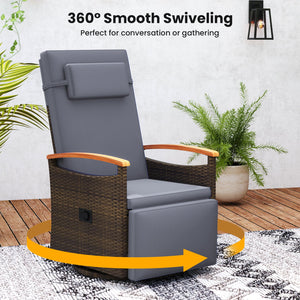Patio Rattan 360° Swivel Recliner Chair with Adjustable Backrest and Footrest-Gray view 7