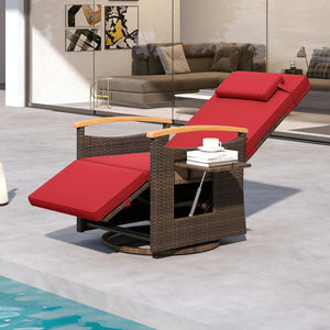 Patio Rattan 360° Swivel Recliner Chair with Adjustable Backrest and Footrest-Red view 3