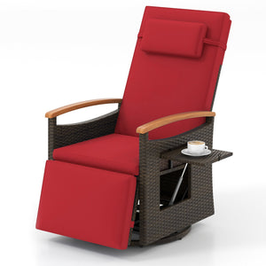 Patio Rattan 360° Swivel Recliner Chair with Adjustable Backrest and Footrest-Red view 4