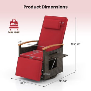 Patio Rattan 360° Swivel Recliner Chair with Adjustable Backrest and Footrest-Red view 5