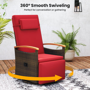 Patio Rattan 360° Swivel Recliner Chair with Adjustable Backrest and Footrest-Red view 7
