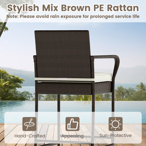 Patio Rattan Bar Height Table and Chairs with 2 Seat Cushions for Porch-White view 7