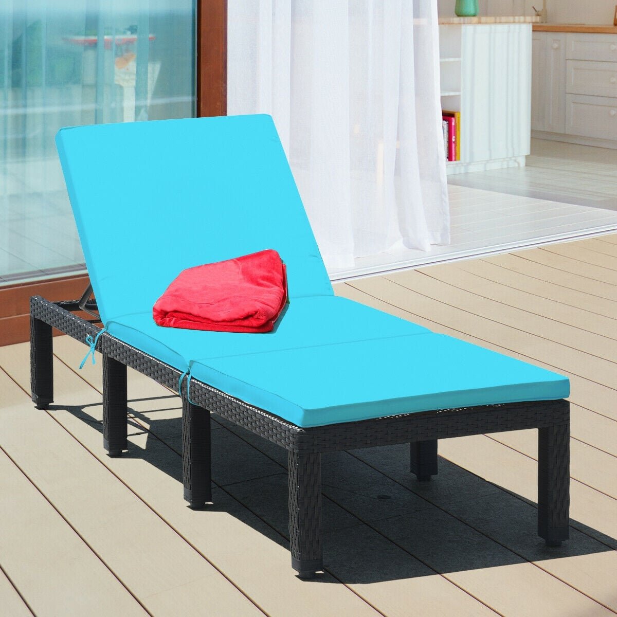 Patio Rattan Cushioned Height Adjustable Lounge Chair-Blue view 2