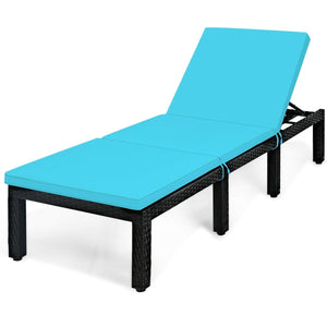 Patio Rattan Cushioned Height Adjustable Lounge Chair-Blue view 4