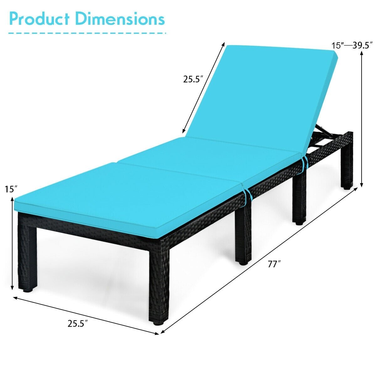 Patio Rattan Cushioned Height Adjustable Lounge Chair-Blue view 6