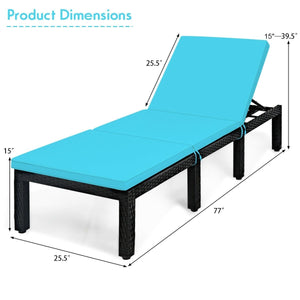 Patio Rattan Cushioned Height Adjustable Lounge Chair-Blue view 6