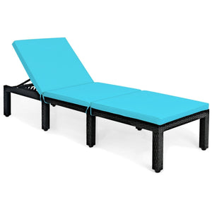 Patio Rattan Cushioned Height Adjustable Lounge Chair-Blue view 9