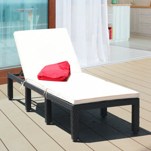 Patio Rattan Cushioned Height Adjustable Lounge Chair-White view 2
