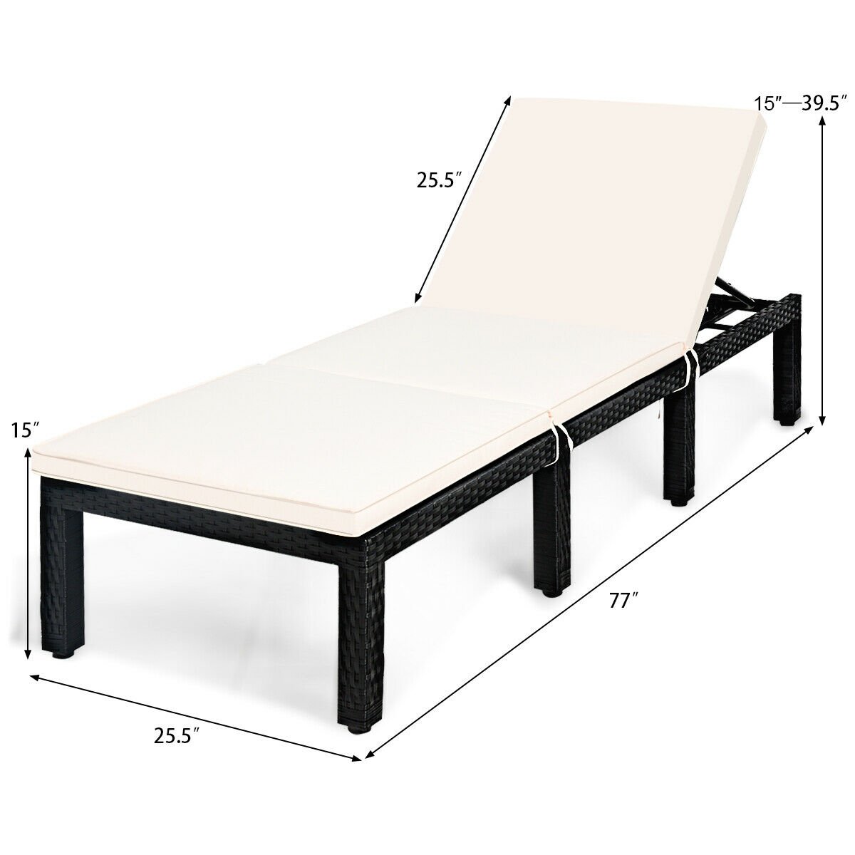 Patio Rattan Cushioned Height Adjustable Lounge Chair-White view 4