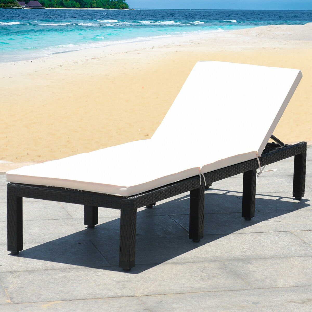 Patio Rattan Cushioned Height Adjustable Lounge Chair-White view 6