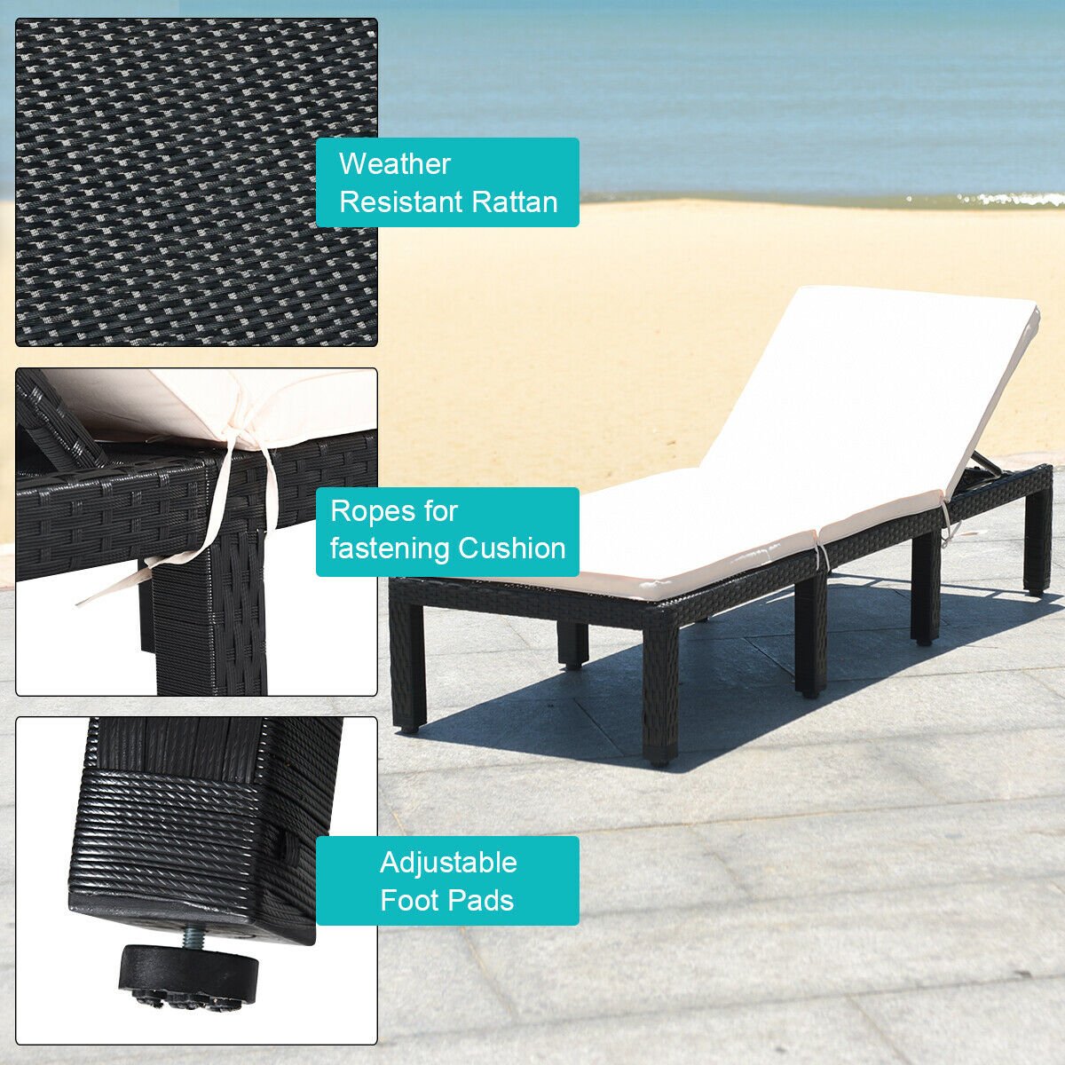 Patio Rattan Cushioned Height Adjustable Lounge Chair-White view 8