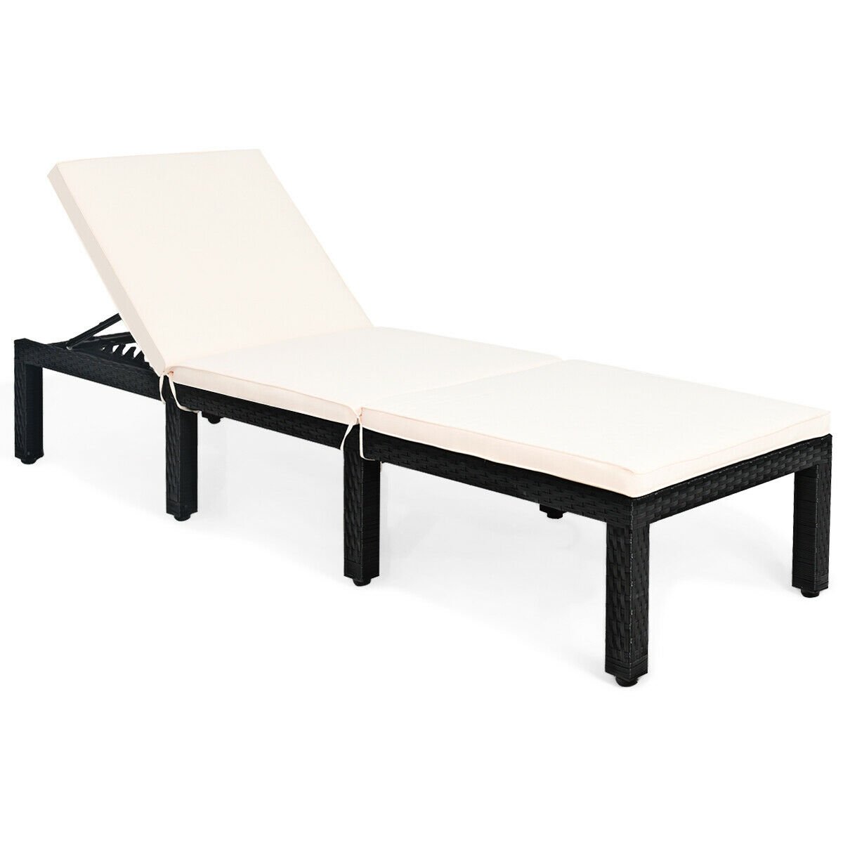 Patio Rattan Cushioned Height Adjustable Lounge Chair-White view 9