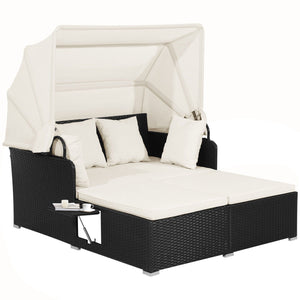 Patio Rattan Daybed with Retractable Canopy and Side Tables-Off White view 4