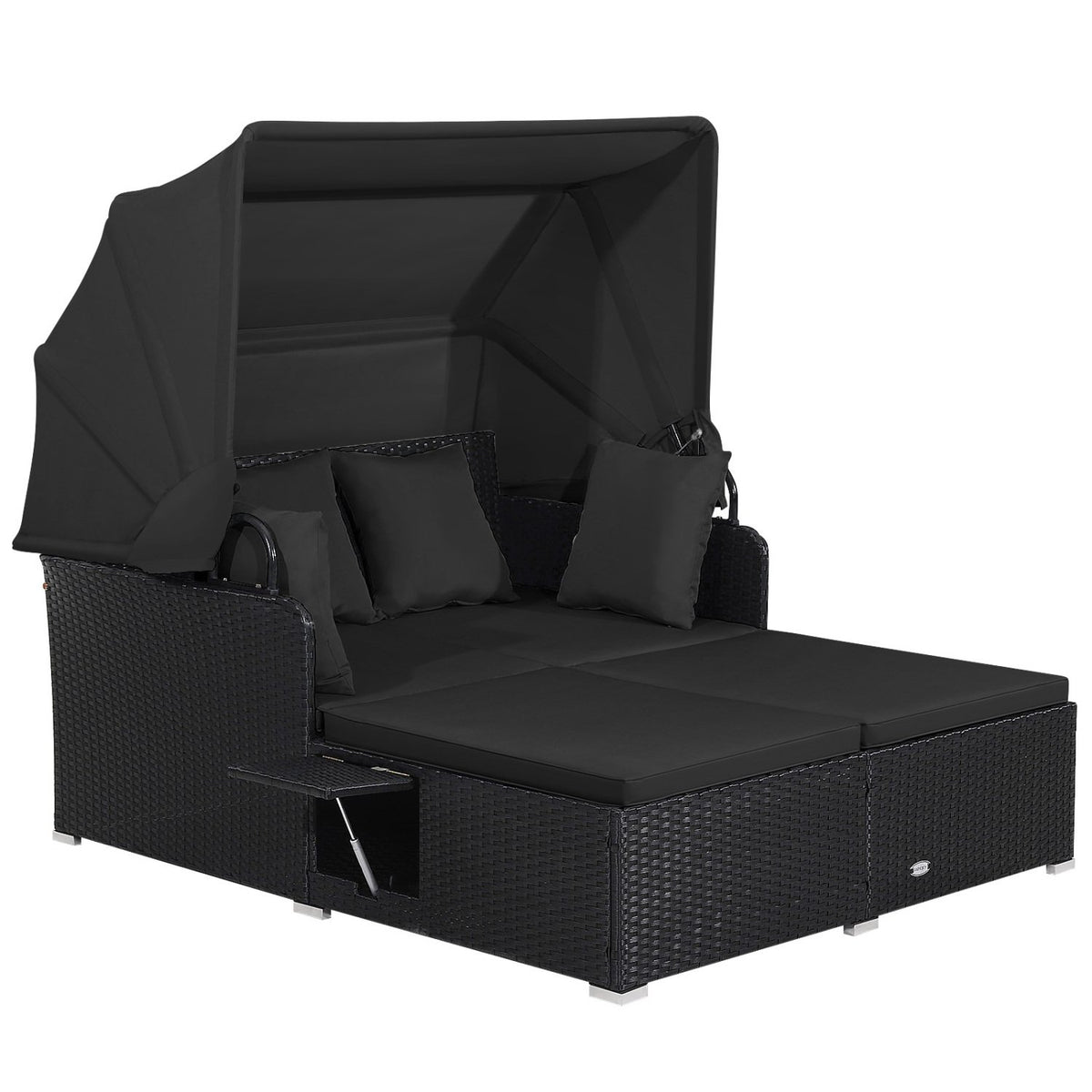 Patio Rattan Daybed with Retractable Canopy and Side Tables-Black view 4