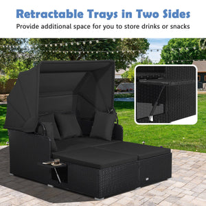 Patio Rattan Daybed with Retractable Canopy and Side Tables-Black view 8