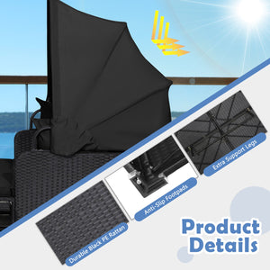 Patio Rattan Daybed with Retractable Canopy and Side Tables-Black view 9