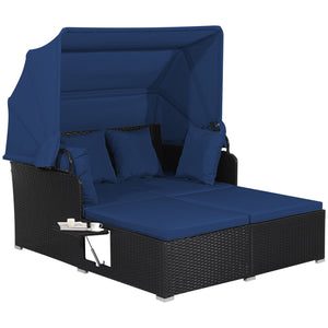 Patio Rattan Daybed with Retractable Canopy and Side Tables-Navy view 4