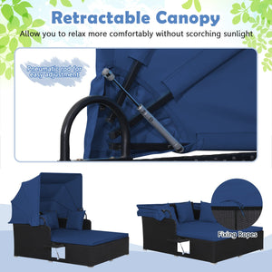 Patio Rattan Daybed with Retractable Canopy and Side Tables-Navy view 6