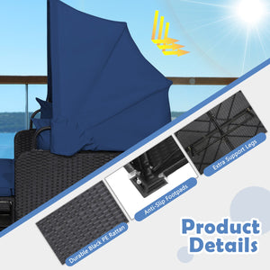 Patio Rattan Daybed with Retractable Canopy and Side Tables-Navy view 9