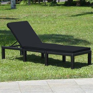 Patio Rattan Height Adjustable Lounge Chair with 2 Set of Cushion Cover-Black & Turquoise view 3