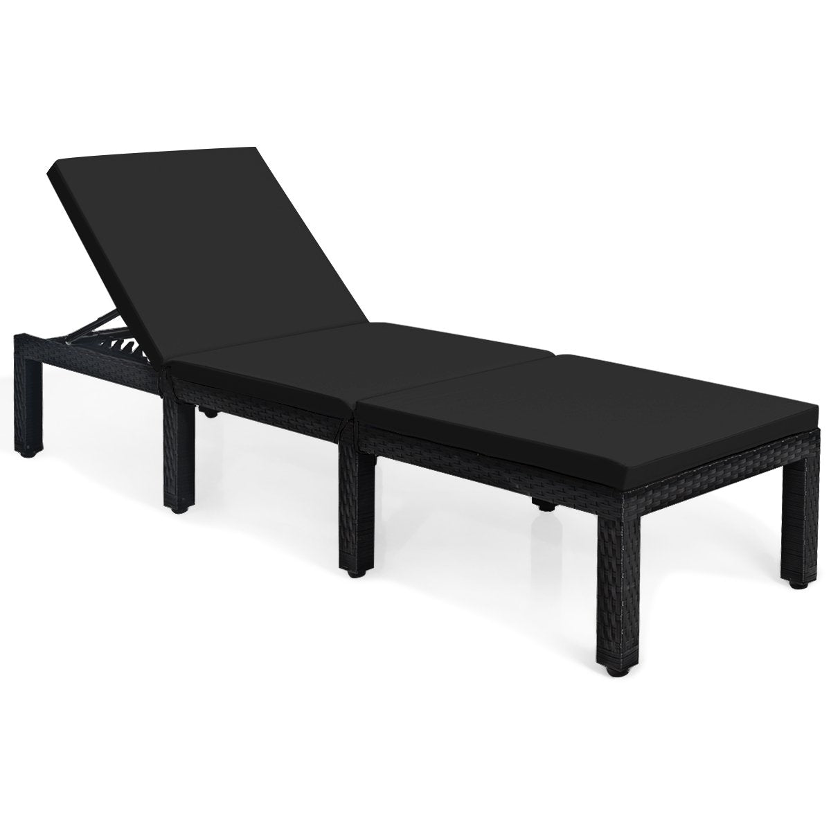 Patio Rattan Height Adjustable Lounge Chair with 2 Set of Cushion Cover-Black & Turquoise view 4