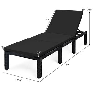 Patio Rattan Height Adjustable Lounge Chair with 2 Set of Cushion Cover-Black & Turquoise view 5