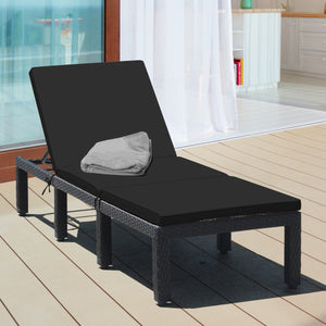 Patio Rattan Height Adjustable Lounge Chair with 2 Set of Cushion Cover-Black & Turquoise view 6