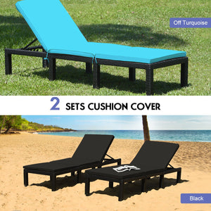 Patio Rattan Height Adjustable Lounge Chair with 2 Set of Cushion Cover-Black & Turquoise view 7