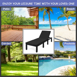 Patio Rattan Height Adjustable Lounge Chair with 2 Set of Cushion Cover-Black & Turquoise view 9
