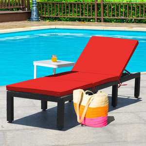 Patio Rattan Height Adjustable Lounge Chair with 2 Set of Cushion Cover-Red & Off White view 2