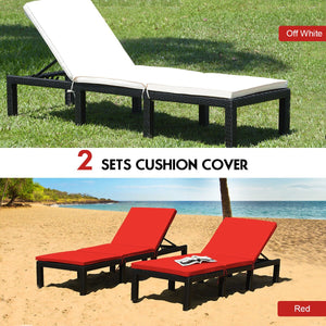 Patio Rattan Height Adjustable Lounge Chair with 2 Set of Cushion Cover-Red & Off White view 7