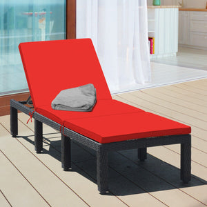 Patio Rattan Height Adjustable Lounge Chair with 2 Set of Cushion Cover-Red & Off White view 9
