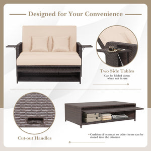 Patio Rattan Daybed with 4-Level Adjustable Backrest and Retractable Side Tray-Brown view 6