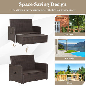 Patio Rattan Daybed with 4-Level Adjustable Backrest and Retractable Side Tray-Brown view 9