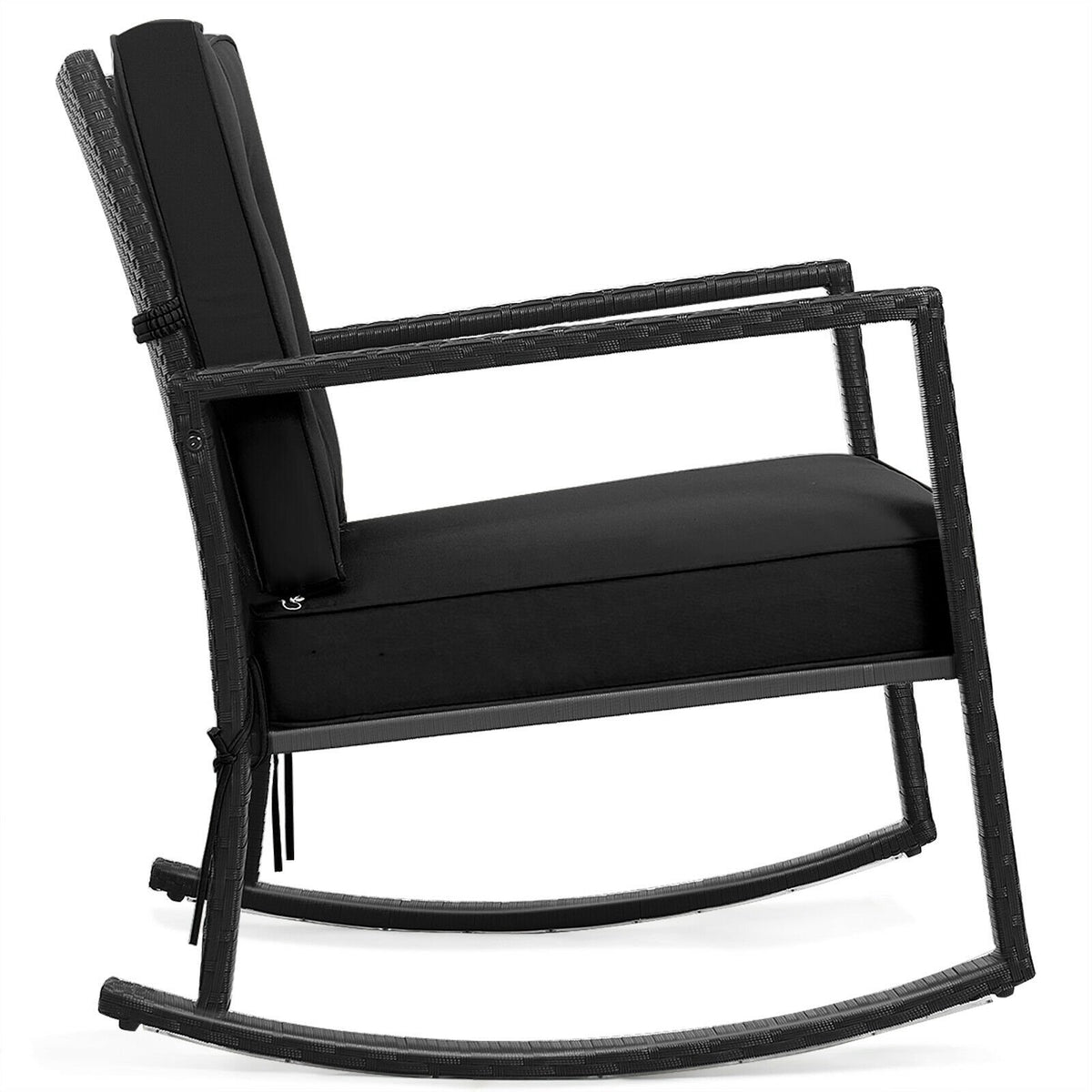 Patio Rattan Rocker Outdoor Glider Rocking Chair Cushion Lawn-Black view 4