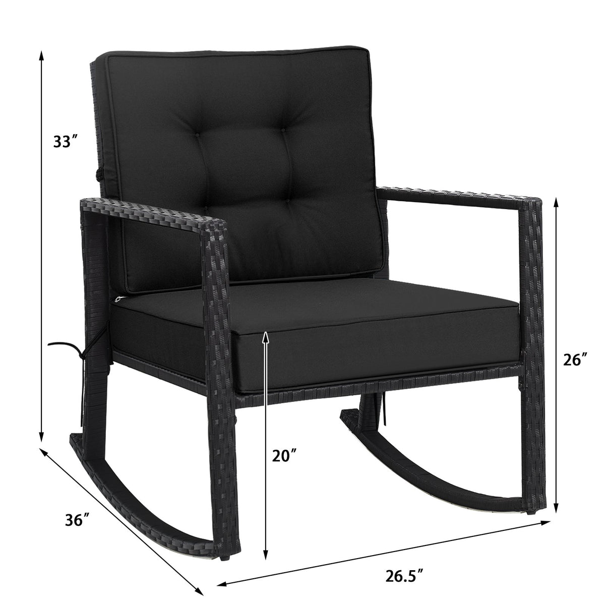 Patio Rattan Rocker Outdoor Glider Rocking Chair Cushion Lawn-Black view 5