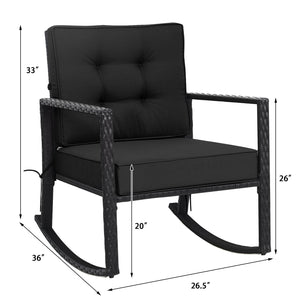 Patio Rattan Rocker Outdoor Glider Rocking Chair Cushion Lawn-Black view 5