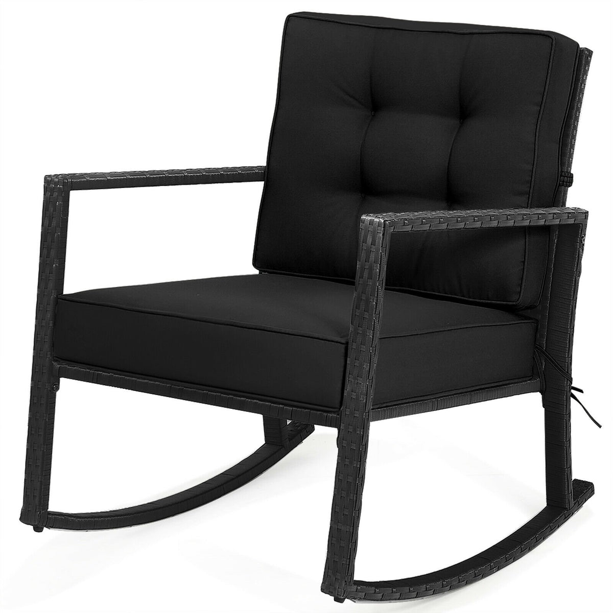 Patio Rattan Rocker Outdoor Glider Rocking Chair Cushion Lawn-Black view 8