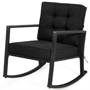 Patio Rattan Rocker Outdoor Glider Rocking Chair Cushion Lawn-Black view 8