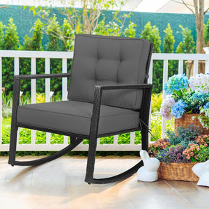 Patio Rattan Rocker Outdoor Glider Rocking Chair Cushion Lawn-Gray view 2