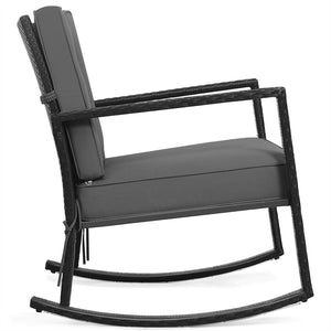 Patio Rattan Rocker Outdoor Glider Rocking Chair Cushion Lawn-Gray view 4
