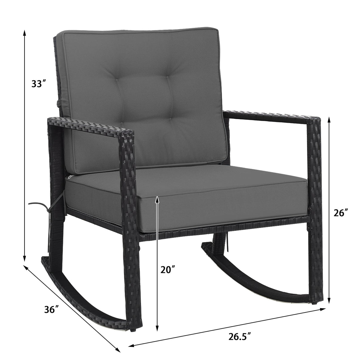 Patio Rattan Rocker Outdoor Glider Rocking Chair Cushion Lawn-Gray view 5