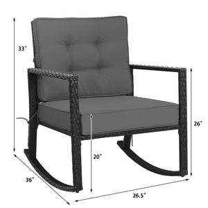 Patio Rattan Rocker Outdoor Glider Rocking Chair Cushion Lawn-Gray view 5