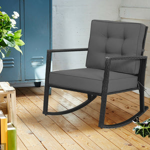 Patio Rattan Rocker Outdoor Glider Rocking Chair Cushion Lawn-Gray view 6