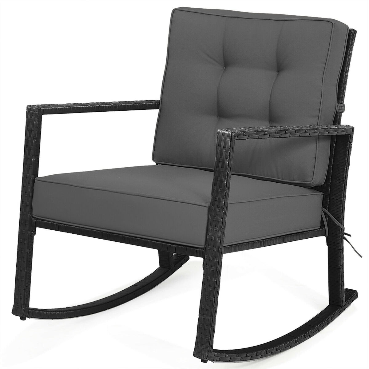 Patio Rattan Rocker Outdoor Glider Rocking Chair Cushion Lawn-Gray view 8