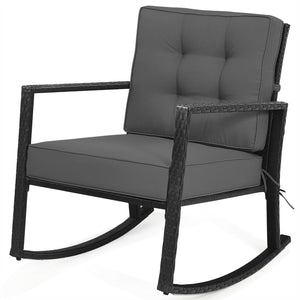 Patio Rattan Rocker Outdoor Glider Rocking Chair Cushion Lawn-Gray view 8