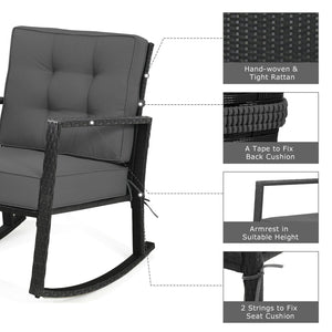Patio Rattan Rocker Outdoor Glider Rocking Chair Cushion Lawn-Gray view 9