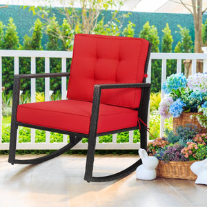 Patio Rattan Rocker Outdoor Glider Rocking Chair Cushion Lawn-Red view 2