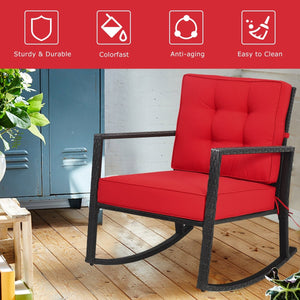 Patio Rattan Rocker Outdoor Glider Rocking Chair Cushion Lawn-Red view 3
