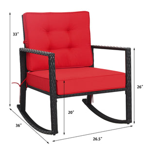 Patio Rattan Rocker Outdoor Glider Rocking Chair Cushion Lawn-Red view 4